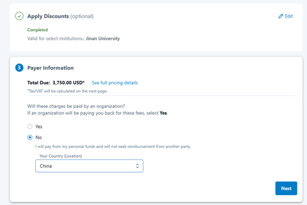 CCC RightsLink: Provide payer information