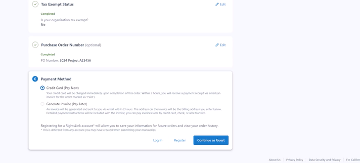 CCC RIghtsLink: Credit card selected
