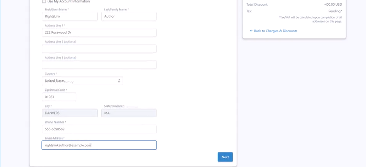 CCC RightsLink: Provide billing information