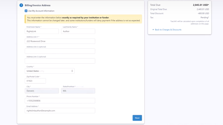 CCC RightsLink: Provide invoice information